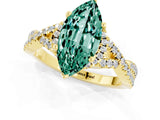 Yellow gold Marquise Cut Green Sapphire  Halo Twist Band Solitaire Prong Setting Ring_43