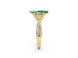 Yellow gold Marquise Cut Green Sapphire  Halo Twist Band Solitaire Prong Setting Ring_44