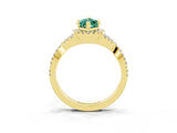 Yellow gold Marquise Cut Green Sapphire  Halo Twist Band Solitaire Prong Setting Ring_45