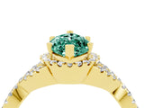 Yellow gold Marquise Cut Green Sapphire  Halo Twist Band Solitaire Prong Setting Ring_46