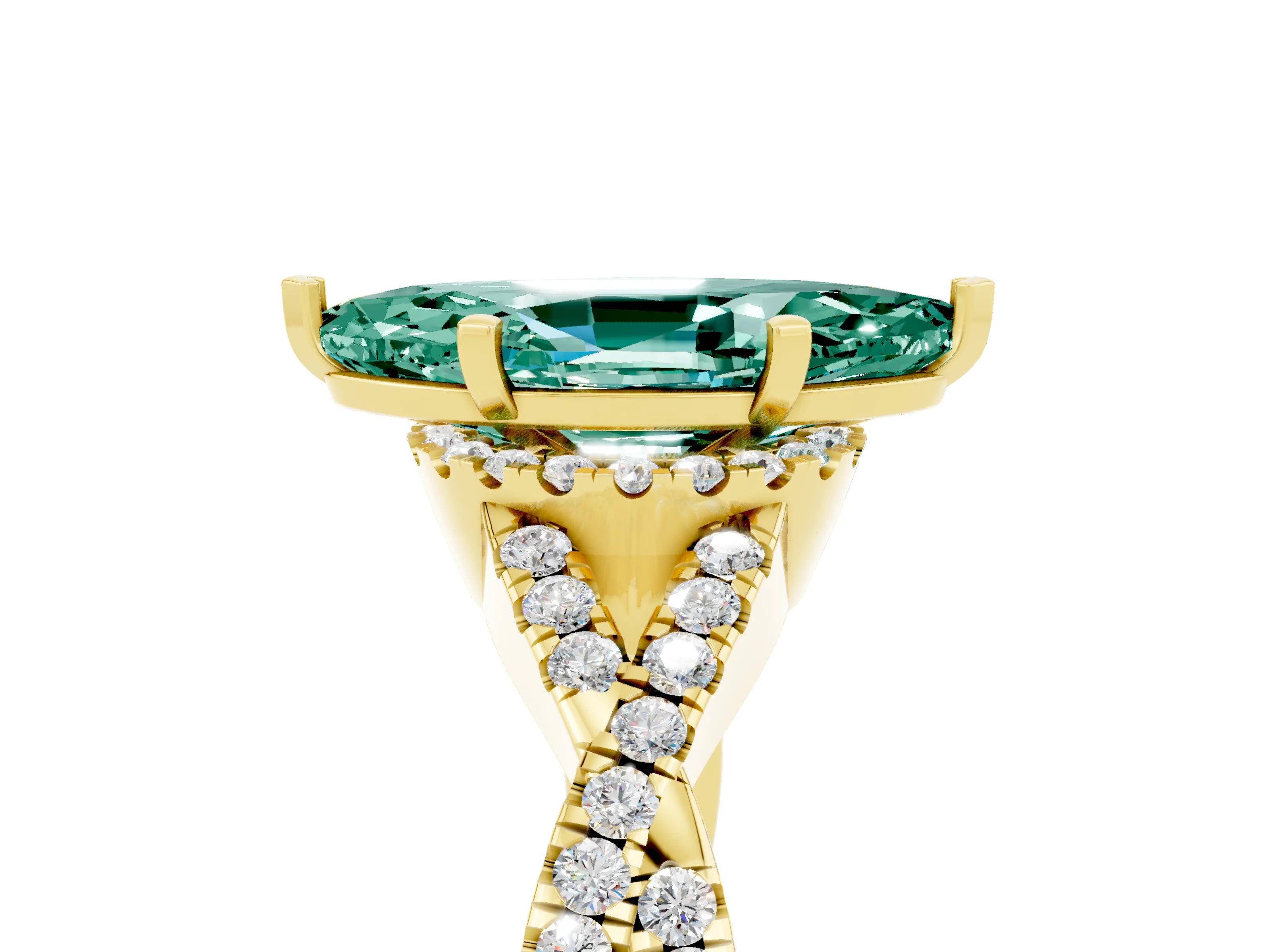 Yellow gold Marquise Cut Green Sapphire Halo Twist Band Solitaire Prong Setting Ring_5