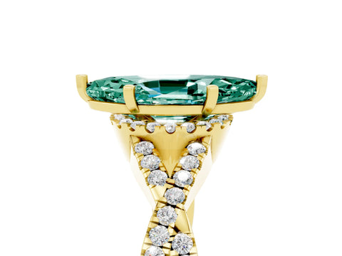 Yellow gold Marquise Cut Green Sapphire Halo Twist Band Solitaire Prong Setting Ring_5