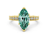 Yellow gold Marquise Cut Green Sapphire Milgrain Pavé Engagement Ring with Four-Prong Setting