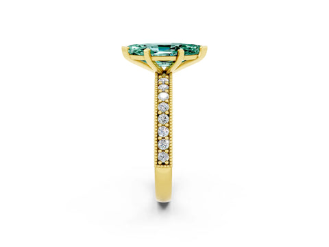 Yellow gold Marquise Cut Green Sapphire Milgrain Pavé Engagement Ring with Four-Prong Setting_2