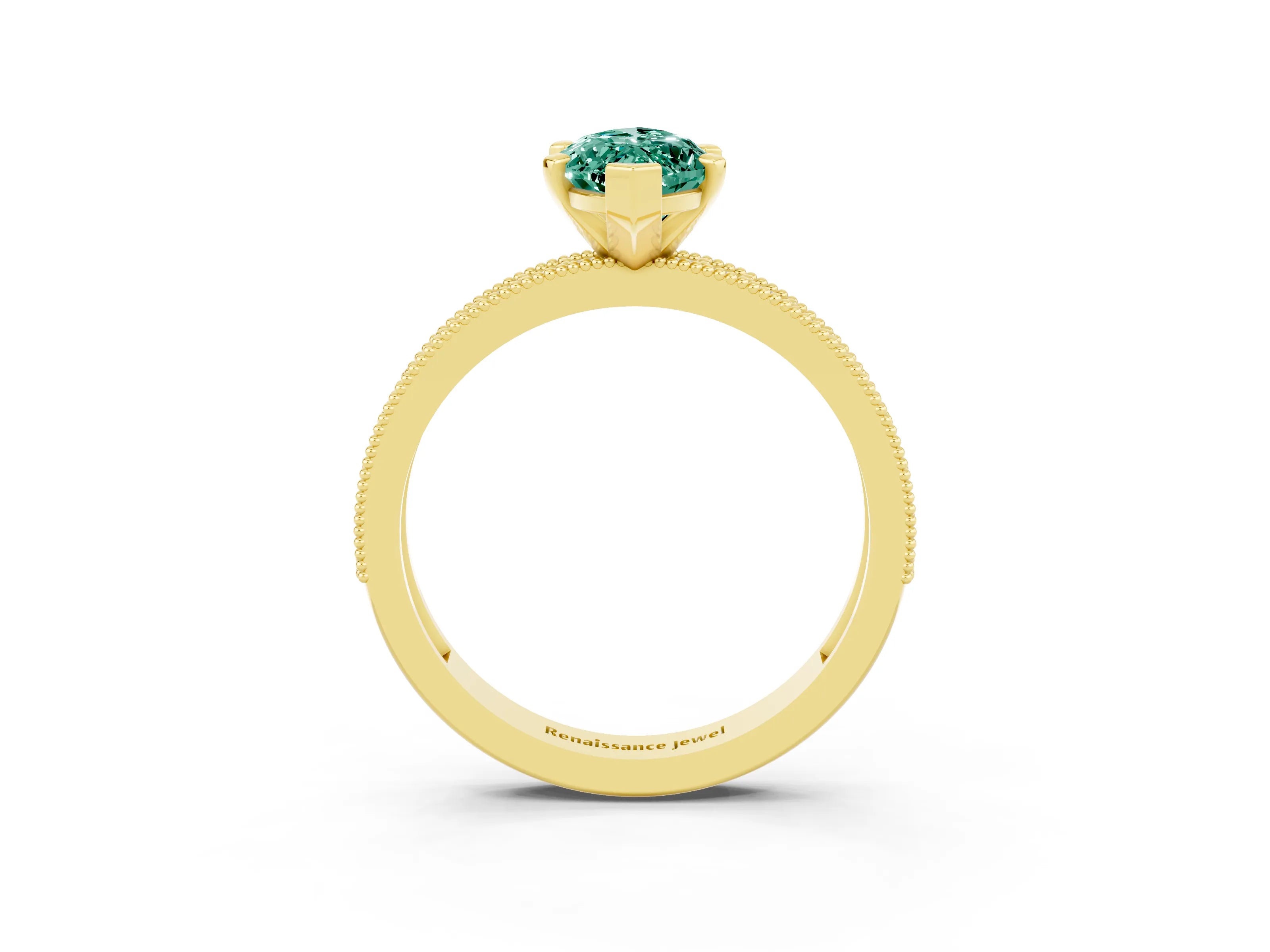 Yellow gold Marquise Cut Green Sapphire Milgrain Pavé Engagement Ring with Four-Prong Setting_3