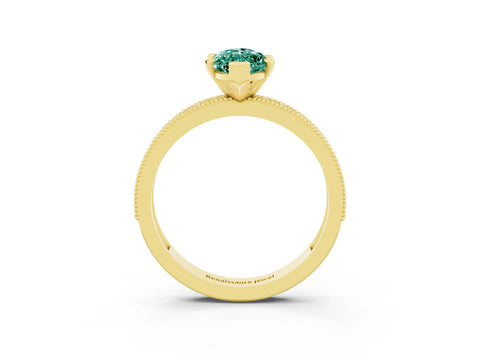 Yellow gold Marquise Cut Green Sapphire Milgrain Pavé Engagement Ring with Four-Prong Setting_3