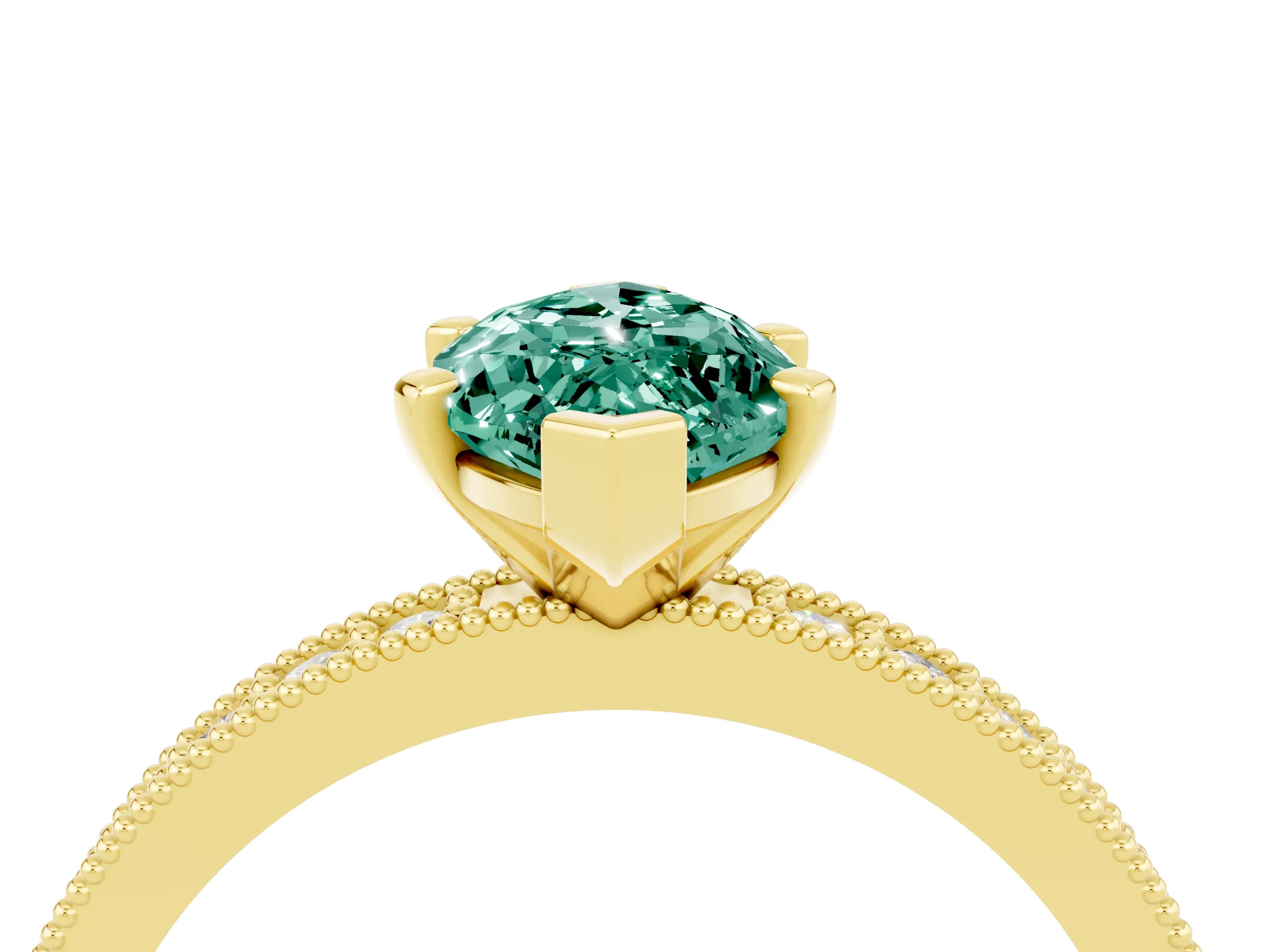 Yellow gold Marquise Cut Green Sapphire Milgrain Pavé Engagement Ring with Four-Prong Setting_4