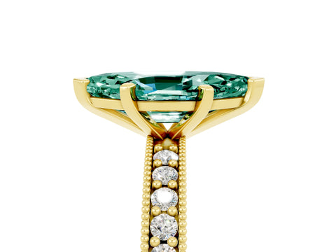 Yellow gold Marquise Cut Green Sapphire Milgrain Pavé Engagement Ring with Four-Prong Setting_5