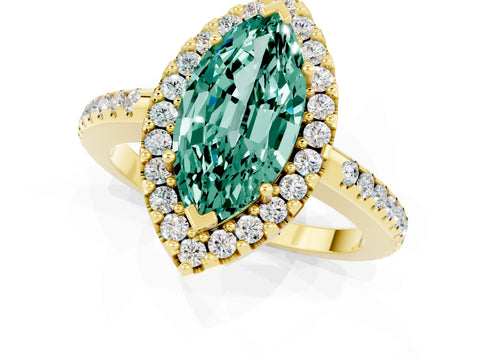 Yellow gold Marquise Cut Green Sapphire Pavé Halo Ring with Four-Prong Setting_13