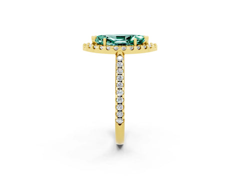 Yellow gold Marquise Cut Green Sapphire Pavé Halo Ring with Four-Prong Setting_14