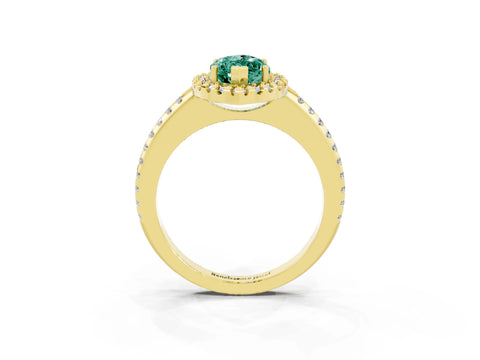 Yellow gold Marquise Cut Green Sapphire Pavé Halo Ring with Four-Prong Setting_15