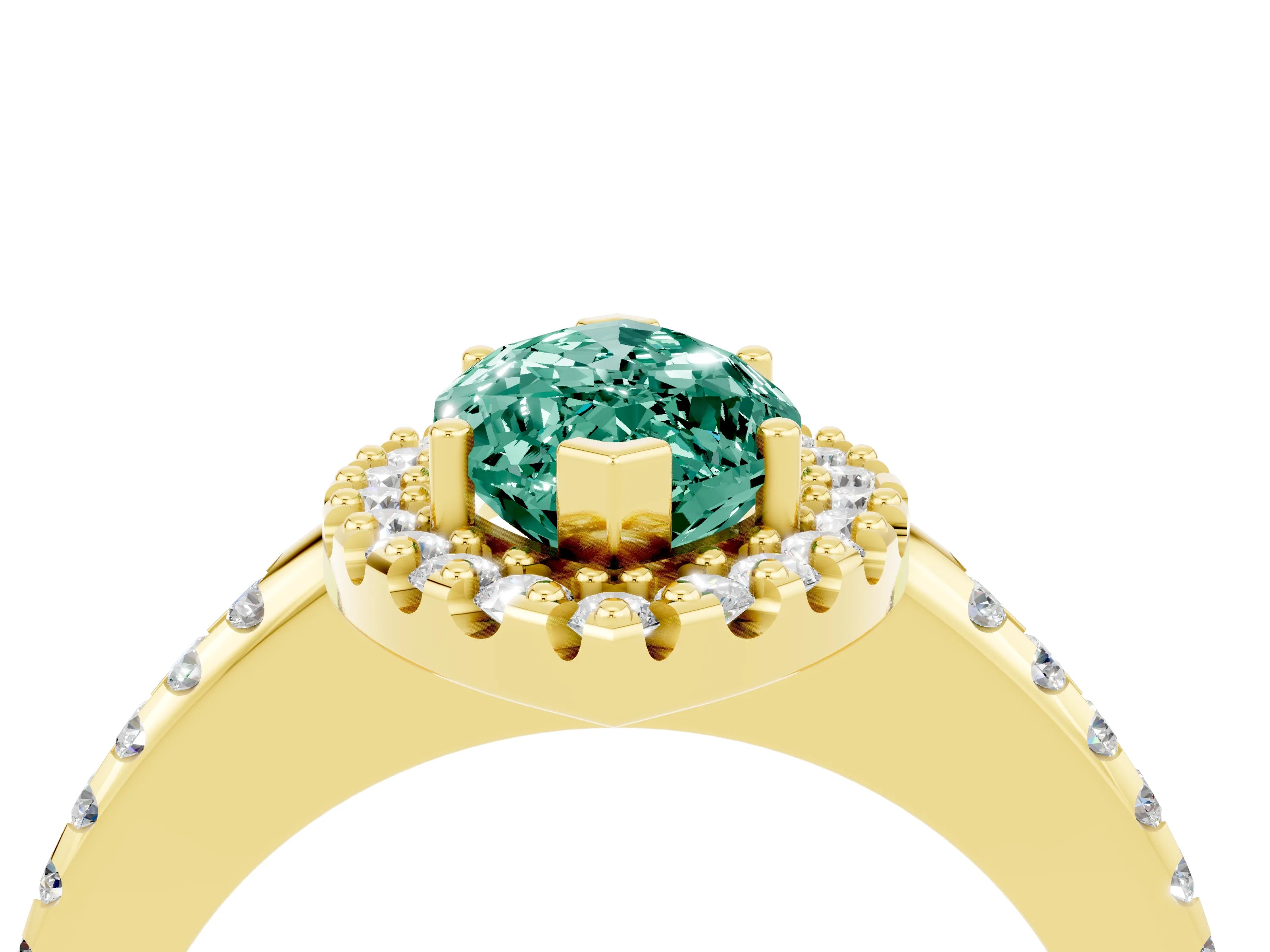 Yellow gold Marquise Cut Green Sapphire Pavé Halo Ring with Four-Prong Setting_16