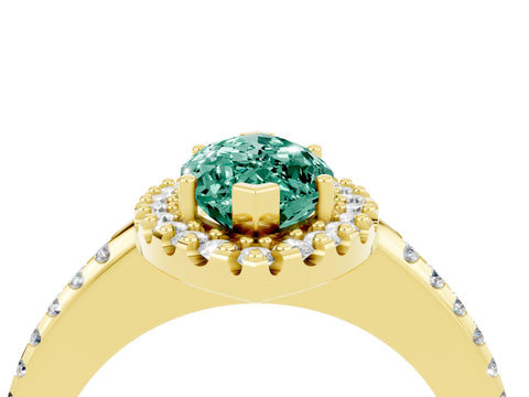 Yellow gold Marquise Cut Green Sapphire Pavé Halo Ring with Four-Prong Setting_16