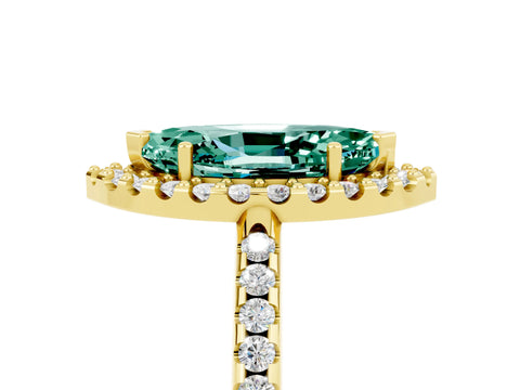 Yellow gold Marquise Cut Green Sapphire Pavé Halo Ring with Four-Prong Setting_17