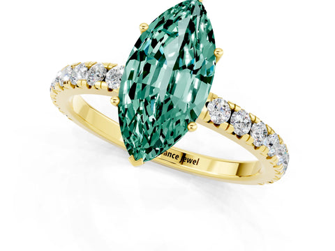 Yellow gold Marquise Cut Green Sapphire Pavé Solitaire Engagement Ring with Four-Prong Setting_13