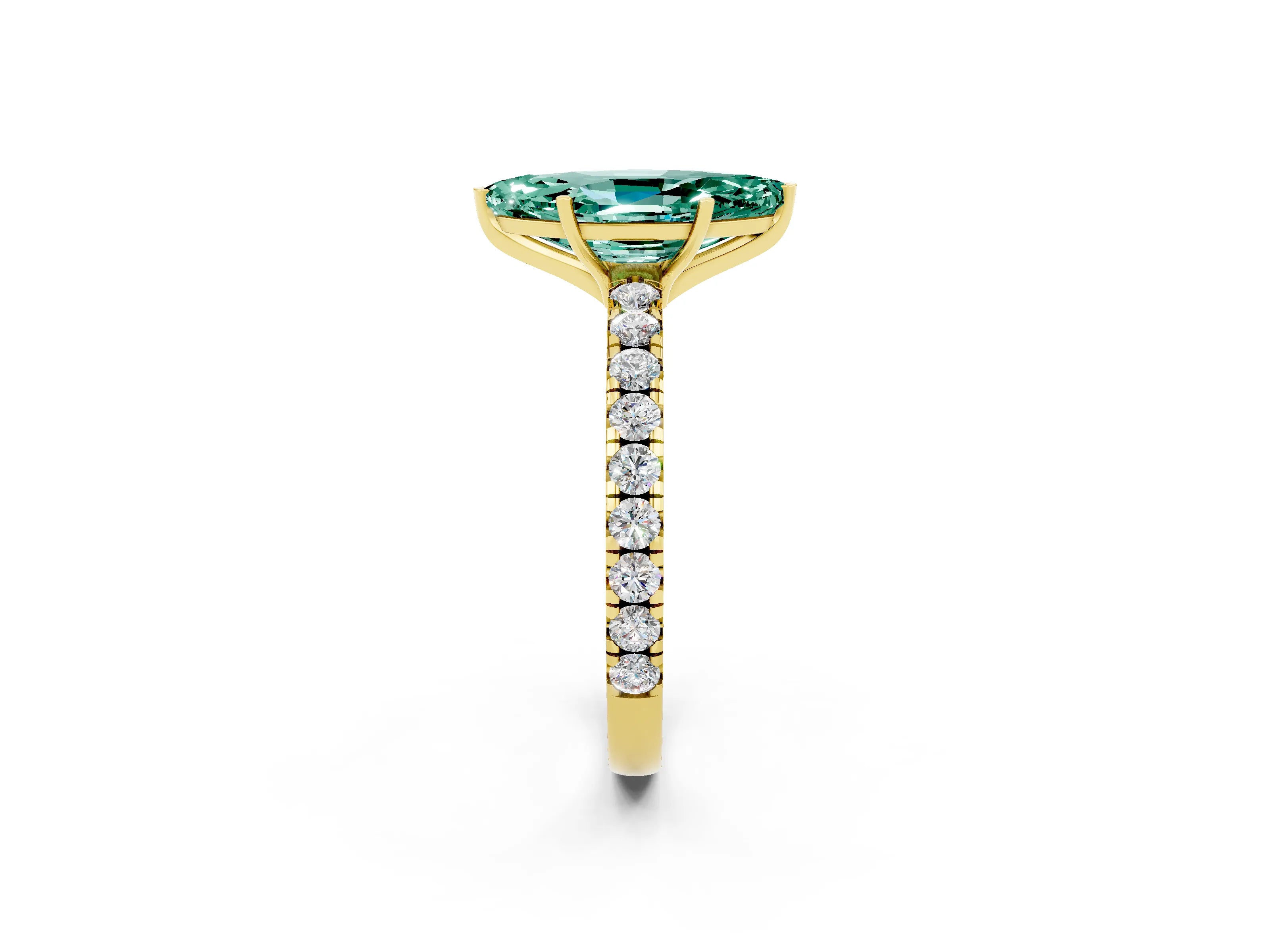 Yellow gold Marquise Cut Green Sapphire Pavé Solitaire Engagement Ring with Four-Prong Setting_14