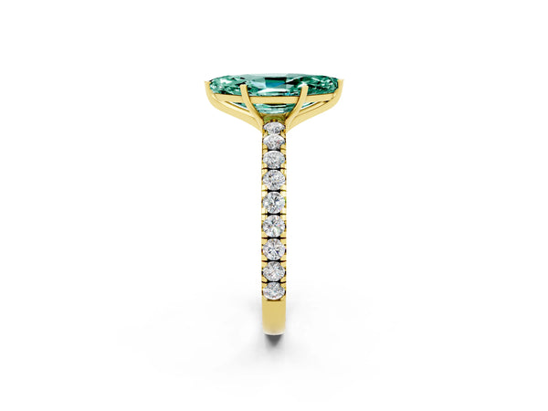 Yellow gold Marquise Cut Green Sapphire Pavé Solitaire Engagement Ring with Four-Prong Setting