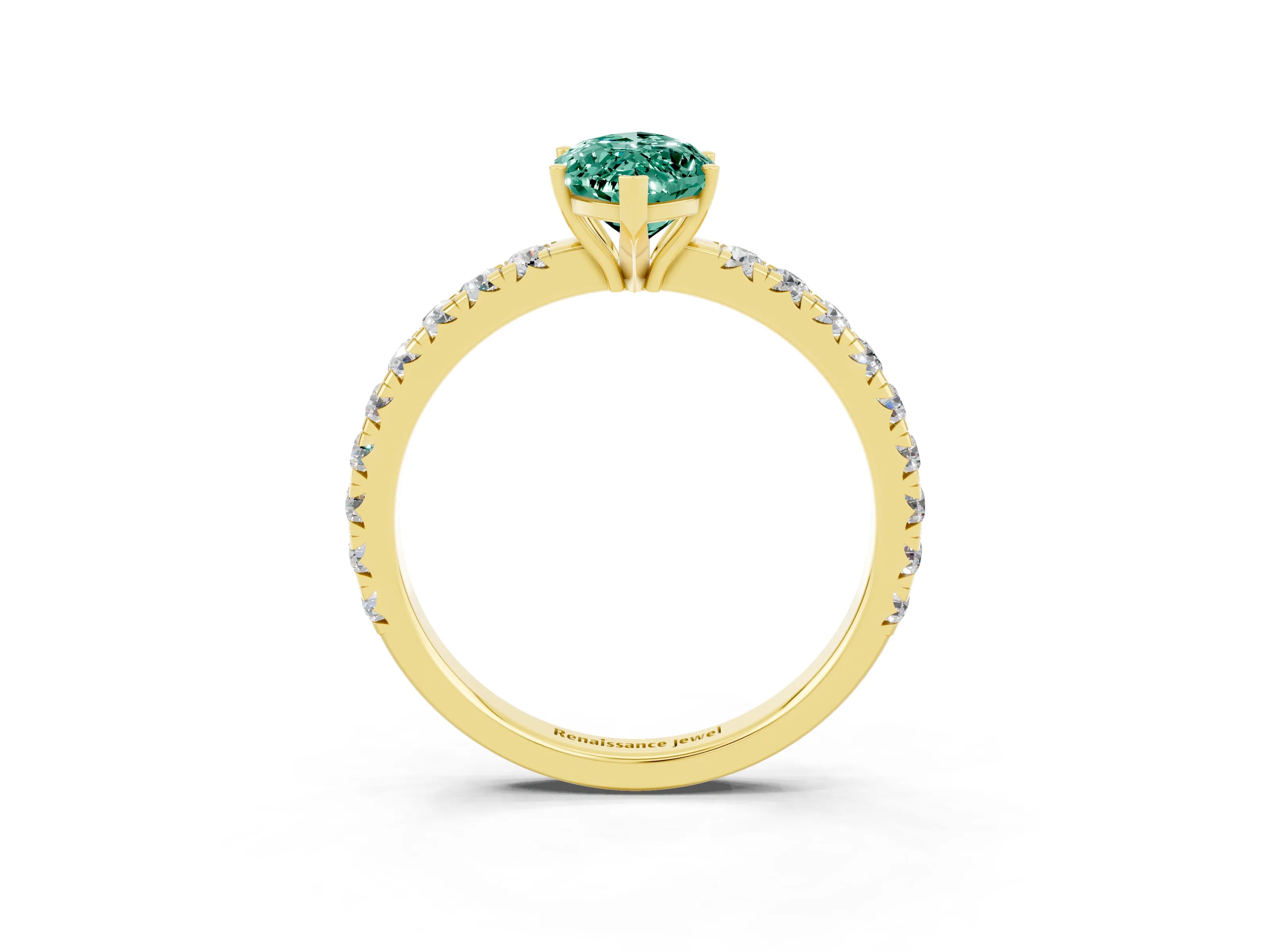 Yellow gold Marquise Cut Green Sapphire Pavé Solitaire Engagement Ring with Four-Prong Setting_15