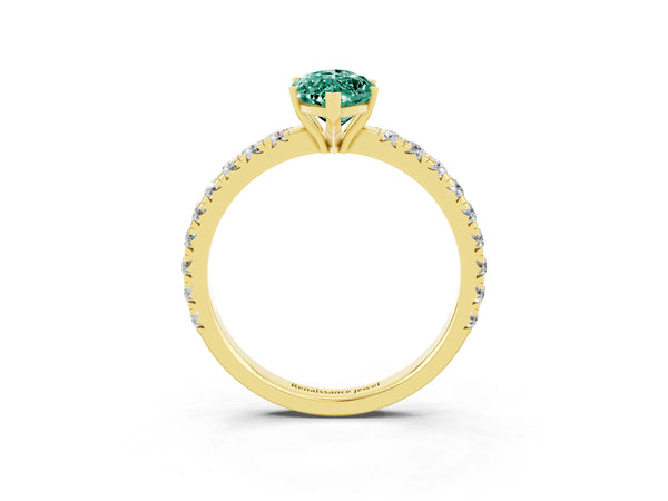 Yellow gold Marquise Cut Green Sapphire Pavé Solitaire Engagement Ring with Four-Prong Setting