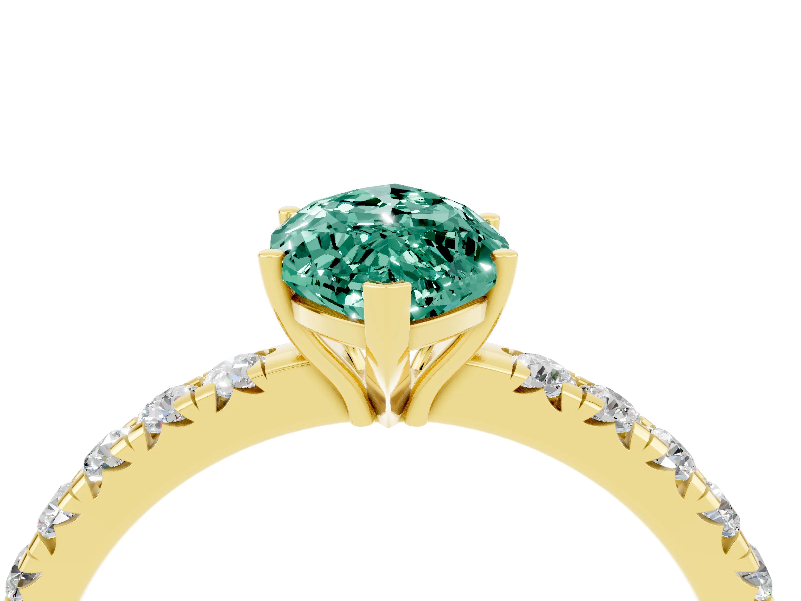 Yellow gold Marquise Cut Green Sapphire Pavé Solitaire Engagement Ring with Four-Prong Setting_16