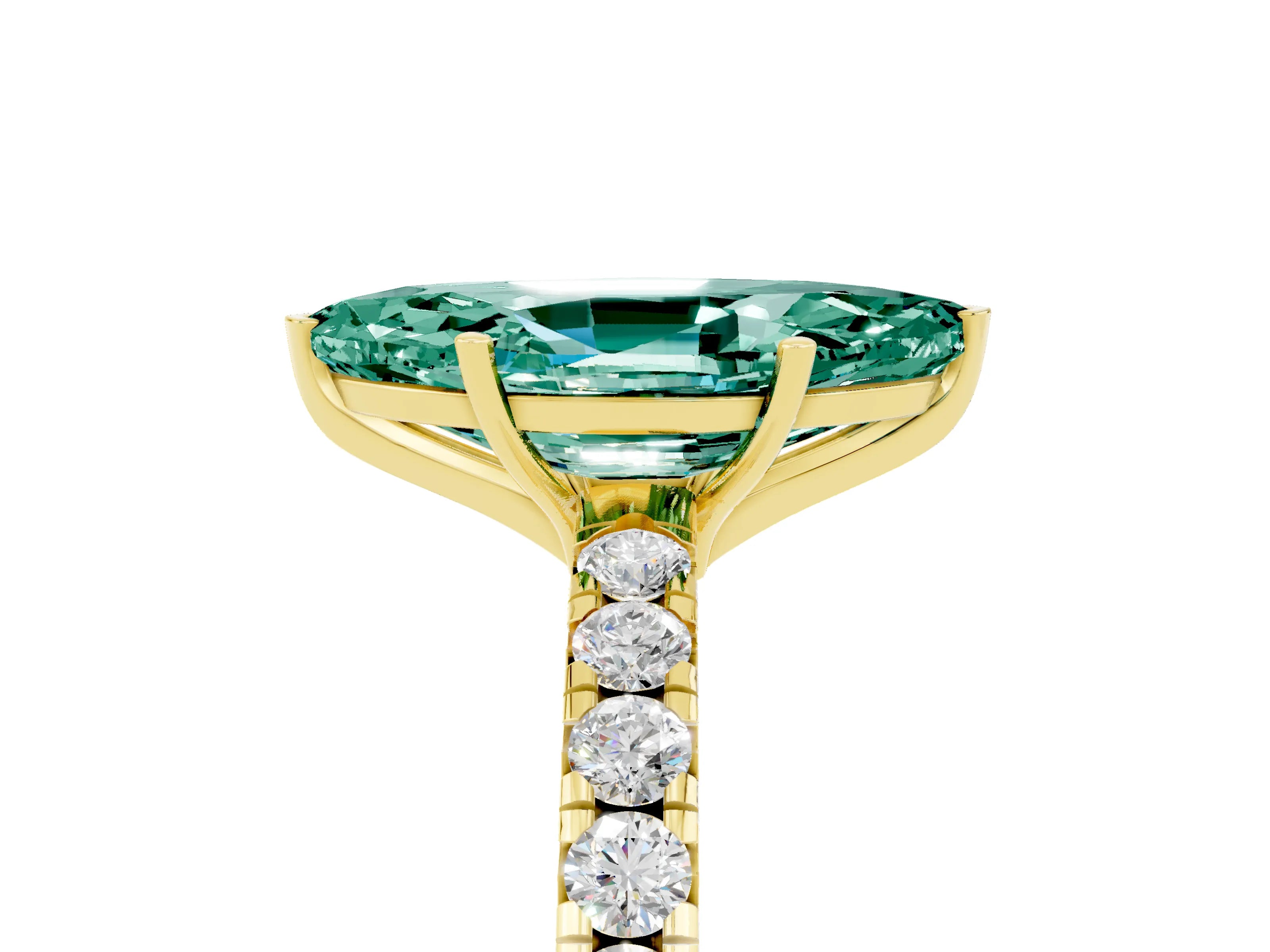 Yellow gold Marquise Cut Green Sapphire Pavé Solitaire Engagement Ring with Four-Prong Setting_17