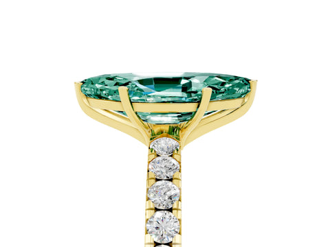 Yellow gold Marquise Cut Green Sapphire Pavé Solitaire Engagement Ring with Four-Prong Setting_17