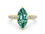 Yellow gold Marquise Cut Green Sapphire Pavé Solitaire Ring with Round Band and Prong Setting_24
