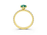 Yellow gold Marquise Cut Green Sapphire Pavé Solitaire Ring with Round Band and Prong Setting_27
