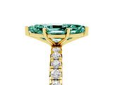 Yellow gold Marquise Cut Green Sapphire Pavé Solitaire Ring with Round Band and Prong Setting_29