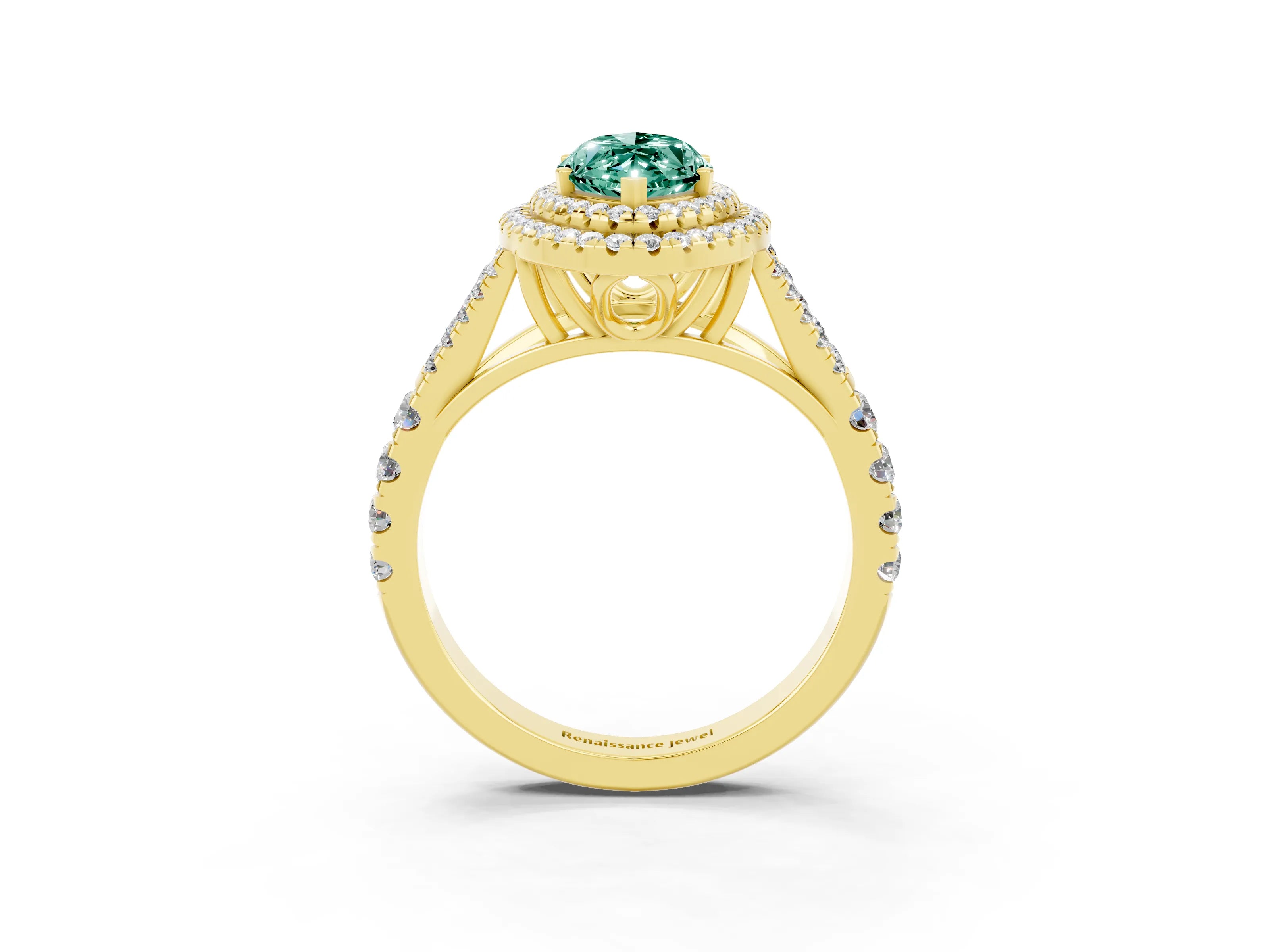 Yellow gold Marquise Cut Green Sapphire Pavé Split Shank Double Halo Engagement Ring_3
