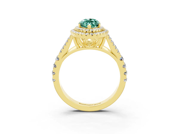 Yellow gold Marquise Cut Green Sapphire Pavé Split Shank Double Halo Engagement Ring