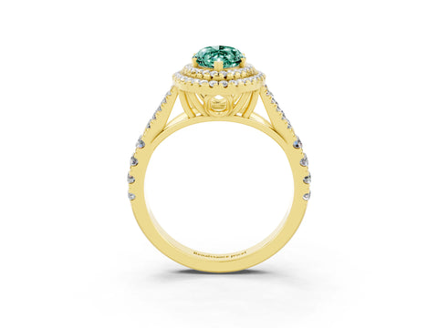 Yellow gold Marquise Cut Green Sapphire Pavé Split Shank Double Halo Engagement Ring_3