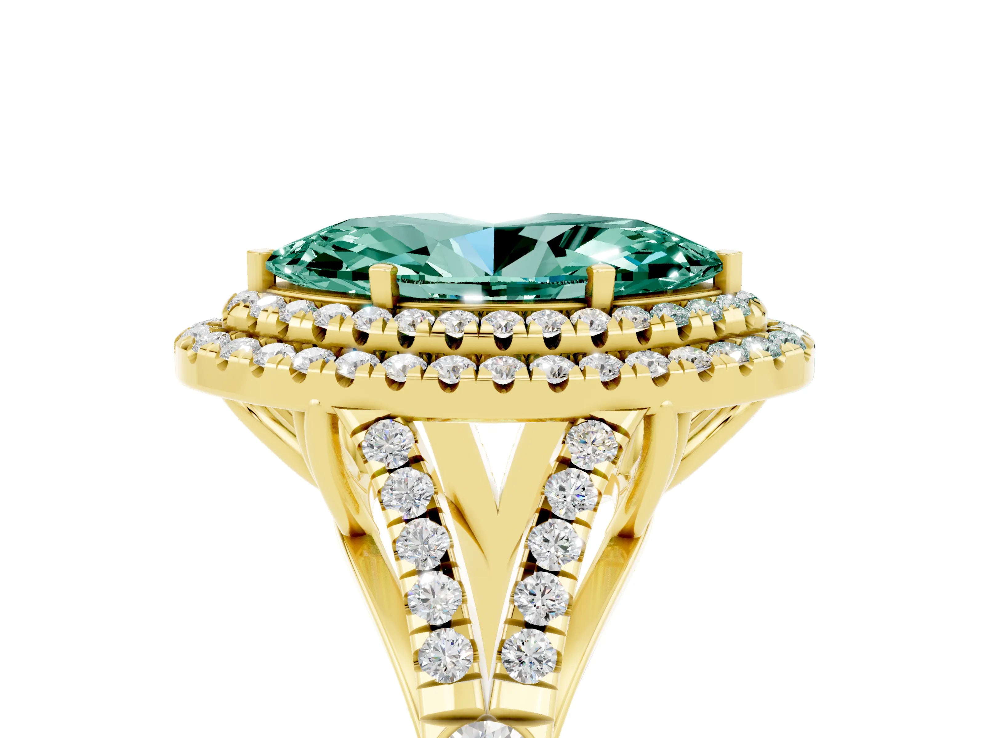 Yellow gold Marquise Cut Green Sapphire Pavé Split Shank Double Halo Engagement Ring_5