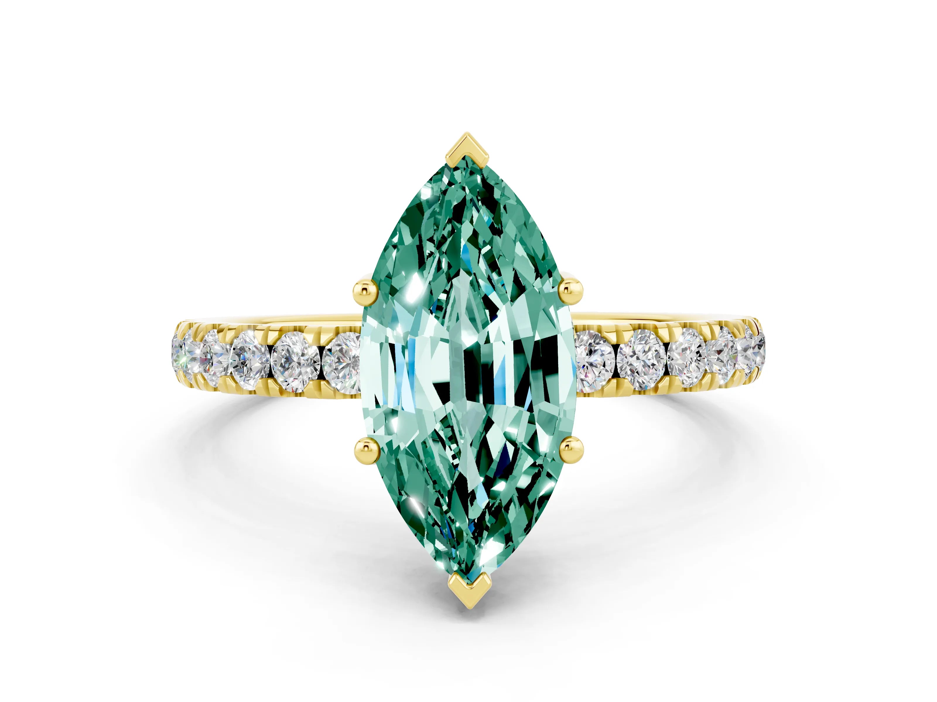 Yellow gold Marquise Cut Green Sapphire Pave Band Solitaire Ring with Four-Prong Setting_24