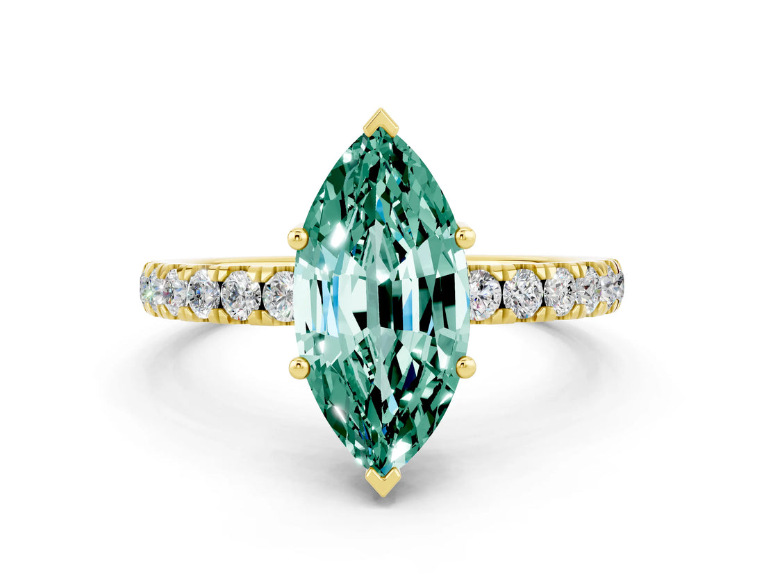 Yellow gold Marquise Cut Green Sapphire Pave Band Solitaire Ring with Four-Prong Setting_24