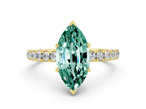 Yellow gold Marquise Cut Green Sapphire Pave Band Solitaire Ring with Four-Prong Setting_24