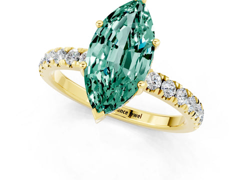 Yellow gold Marquise Cut Green Sapphire Pave Band Solitaire Ring with Four-Prong Setting_25