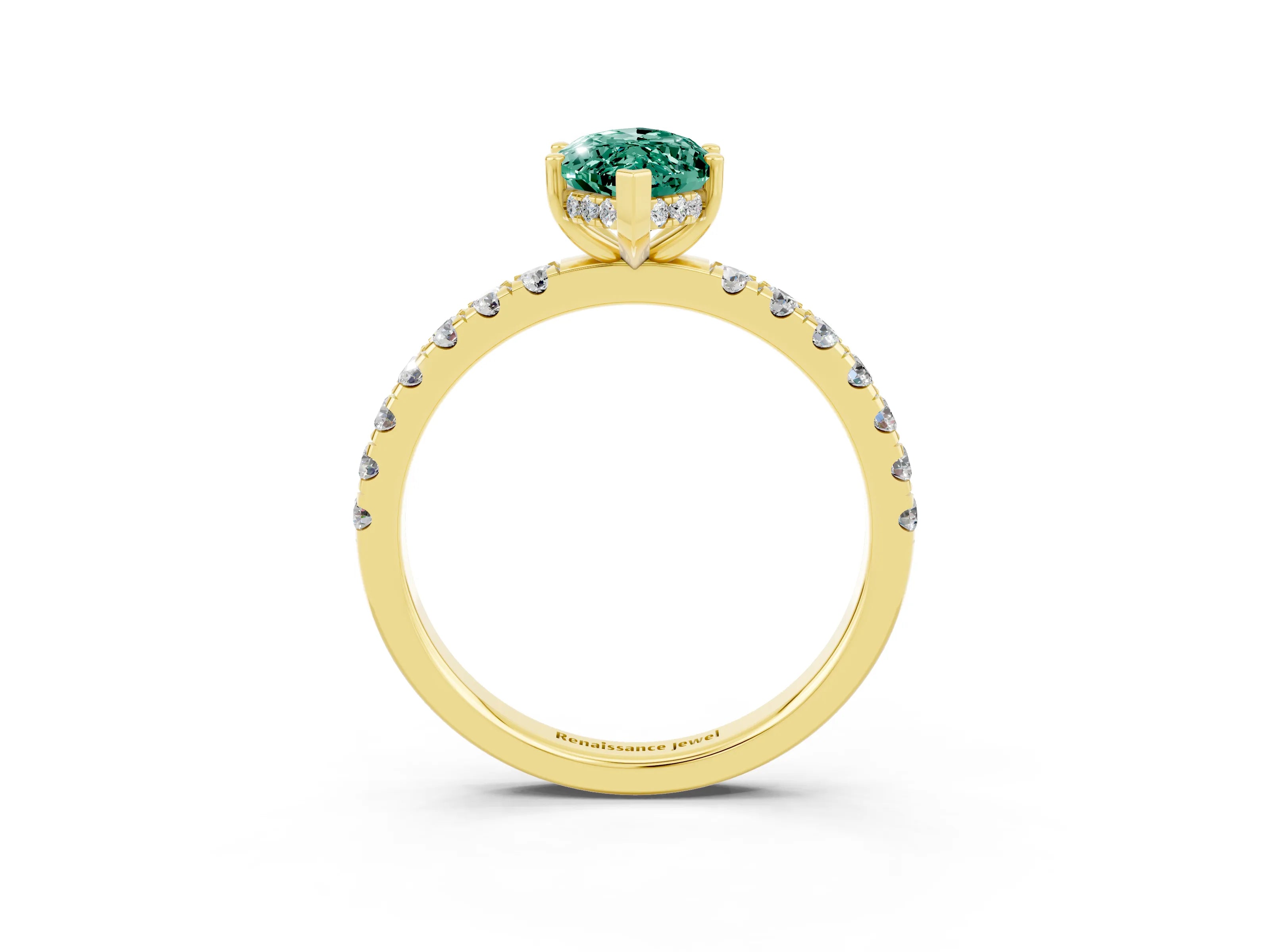 Yellow gold Marquise Cut Green Sapphire Pave Band Solitaire Ring with Four-Prong Setting_27
