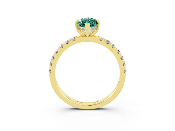 Yellow gold Marquise Cut Green Sapphire Pave Band Solitaire Ring with Round  and Prong Setting