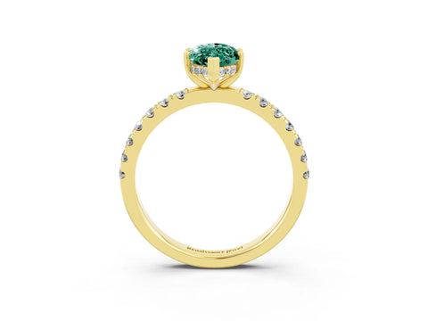 Yellow gold Marquise Cut Green Sapphire Pave Band Solitaire Ring with Four-Prong Setting_27