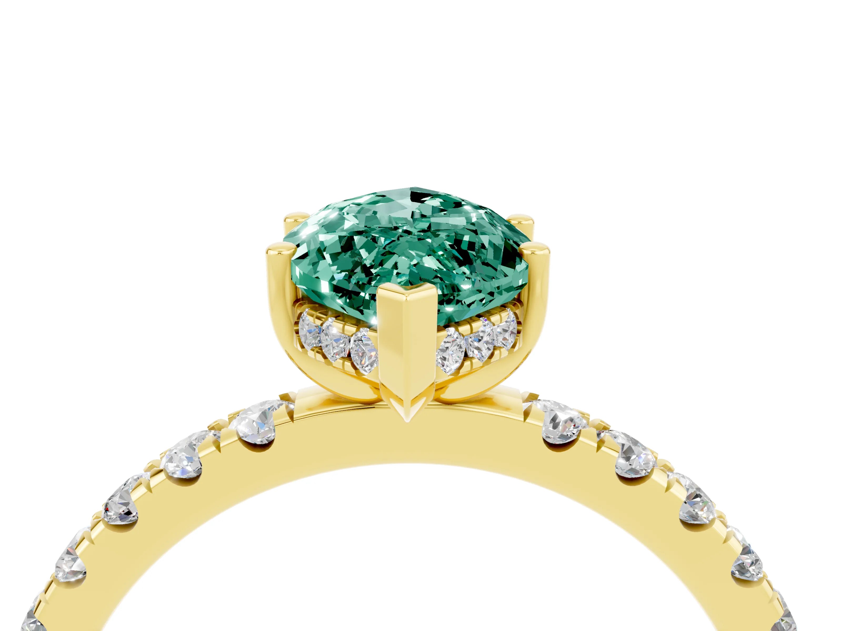 Yellow gold Marquise Cut Green Sapphire Pave Band Solitaire Ring with Four-Prong Setting_28