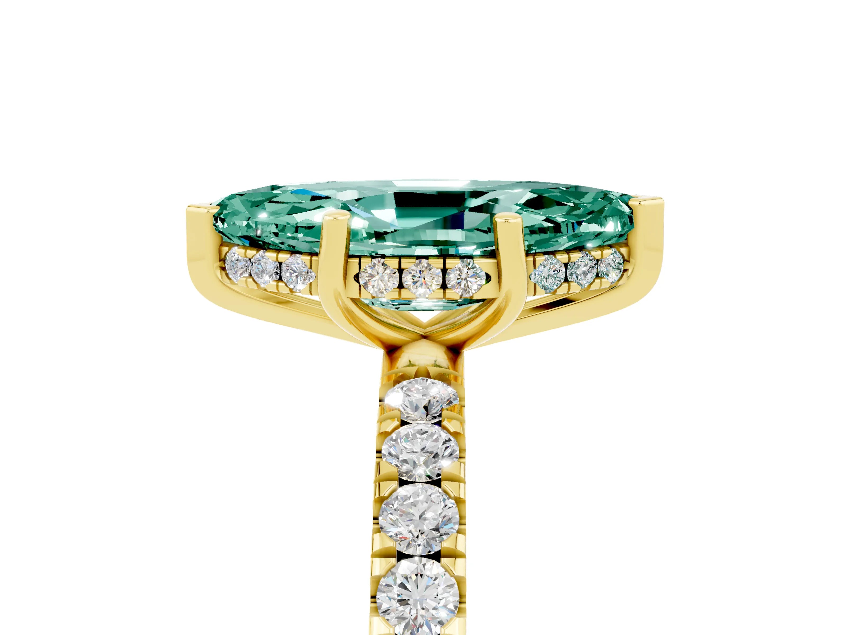 Yellow gold Marquise Cut Green Sapphire Pave Band Solitaire Ring with Four-Prong Setting_29