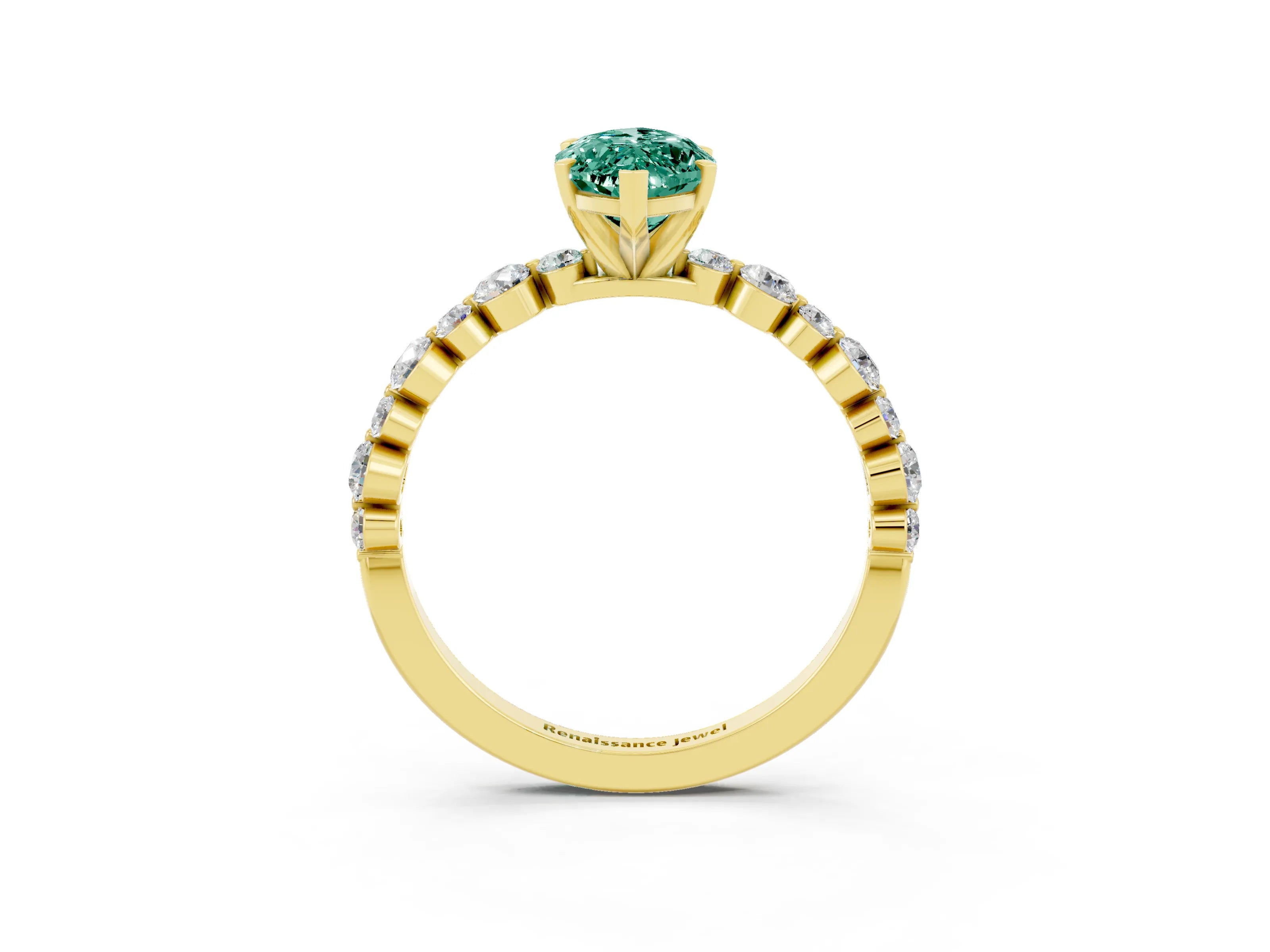 Yellow gold Marquise Cut Green Sapphire Prong Set Engagement Ring with Pavé Band_3
