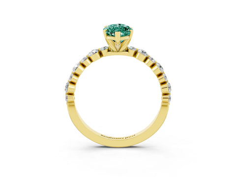 Yellow gold Marquise Cut Green Sapphire Prong Set Engagement Ring with Pavé Band_3