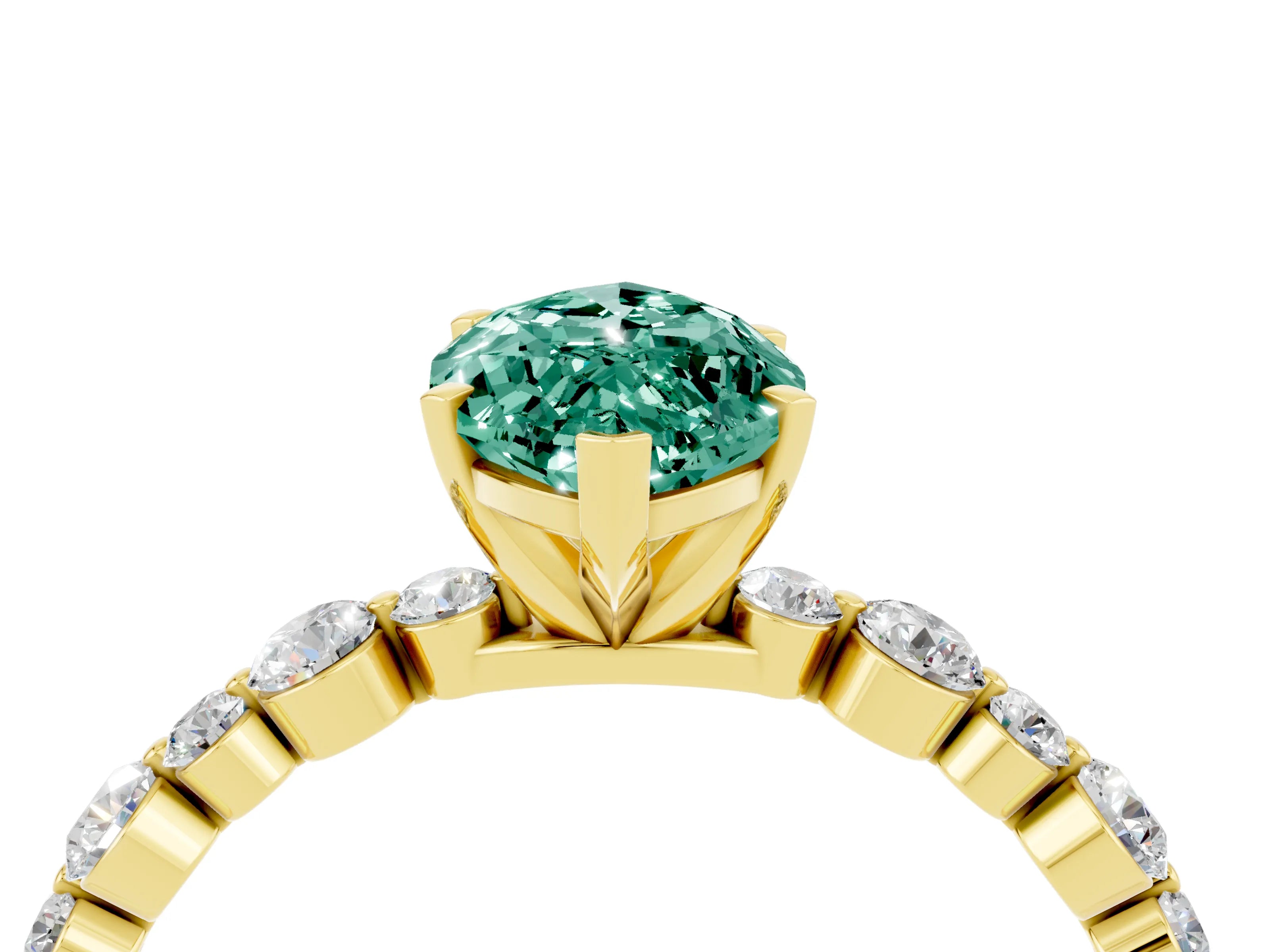 Yellow gold Marquise Cut Green Sapphire Prong Set Engagement Ring with Pavé Band_4