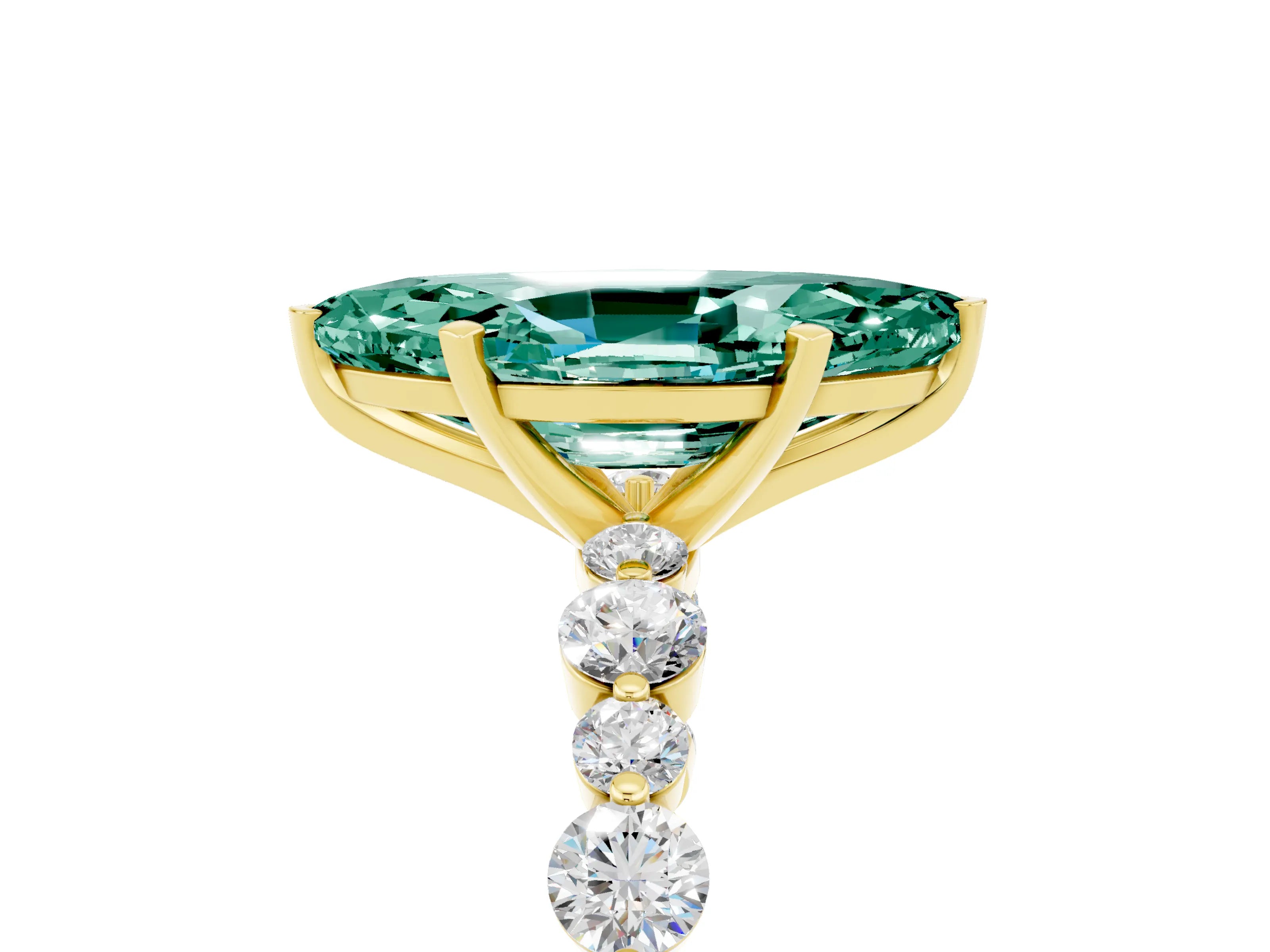 Yellow gold Marquise Cut Green Sapphire Prong Set Engagement Ring with Pavé Band_5