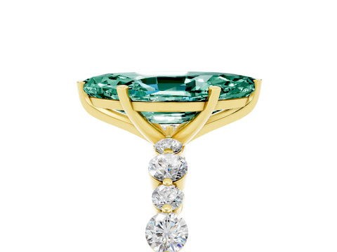 Yellow gold Marquise Cut Green Sapphire Prong Set Engagement Ring with Pavé Band_5