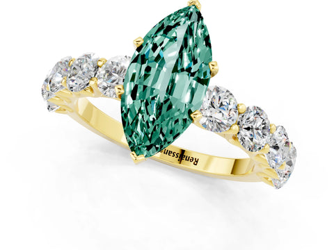 Yellow gold Marquise Cut Green Sapphire Prong Setting with Side Stones on a Pave Band_1
