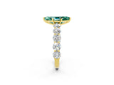 Yellow gold Marquise Cut Green Sapphire Prong Setting with Side Stones on a Pave Band_2
