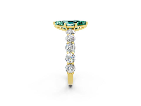 Yellow gold Marquise Cut Green Sapphire Prong Setting with Side Stones on a Pave Band_2